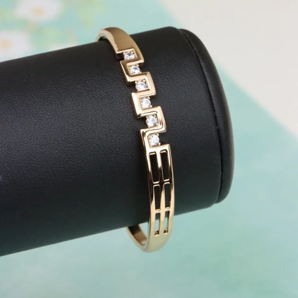 Rose Gold Geometric CZ Bangle Contemporary Style, XPBL0532